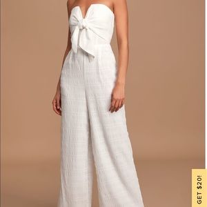 Lulu’s white strapless flare jumpsuit